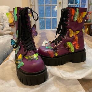 Dolls Kill Mauve Endless Dreaming Butterfly Boots US sz 8
